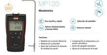 Cargar imagen en el visor de la galería, MP120* Manómetro Digital c/sonda PITOT  (0 a 1.000 Pa y 2 a 40 m/s).
