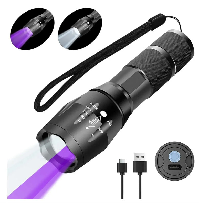 XML-T6*Lampara UV Recargable 4 luces de  Aluminio,led,láser,zoom Telescópico